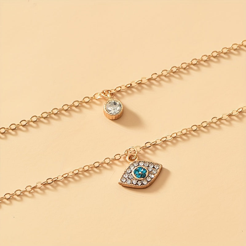 18K Gold Plated Evil's Eye Double Layer Necklace Golden Color Chain Neck Jewelry Gift