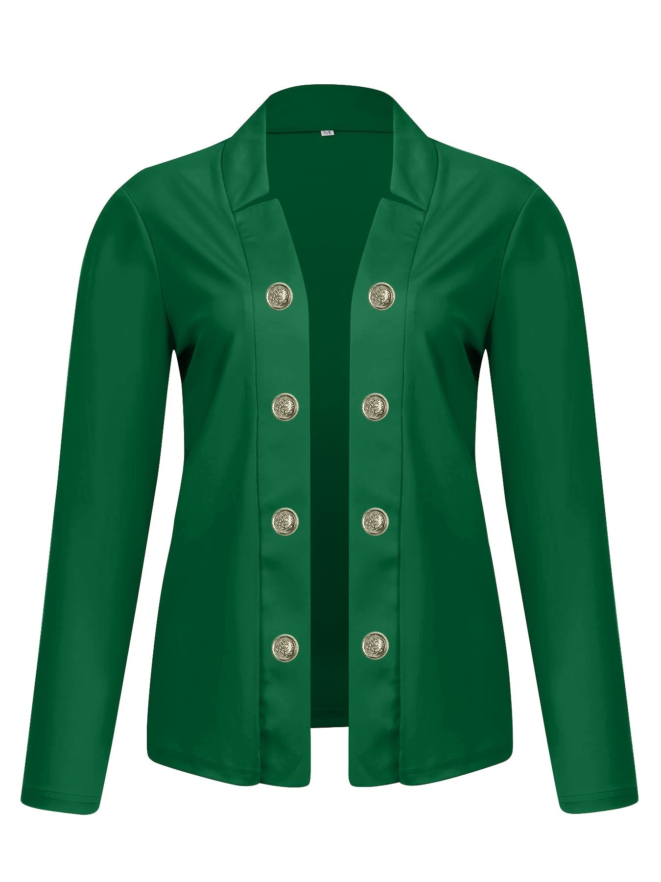 Button Decor Open Front Blazer, Casual Long Sleeve.