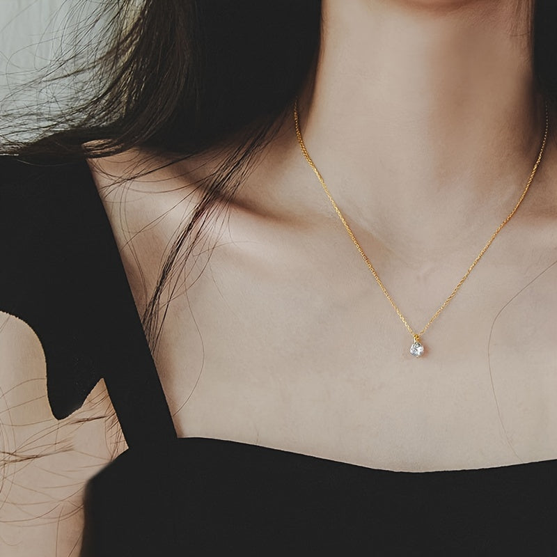 Round Shape Zircon Necklace Female 14K Plated Clavicle Chain Neck Chain Jewelry Gift