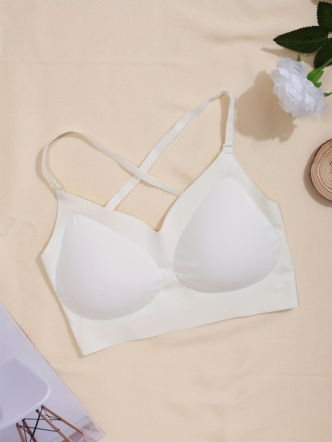 Multiple methods Simple Solid Seamless Bra, Comfy & Breathable Backless '/MH
