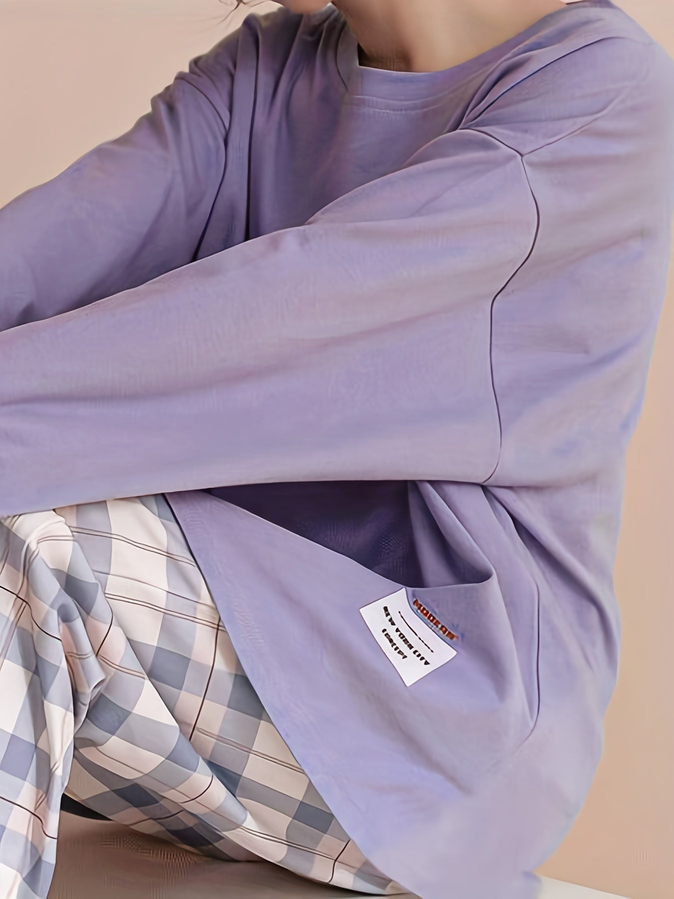 Plaid Print Crew Neck Pajamas Set,