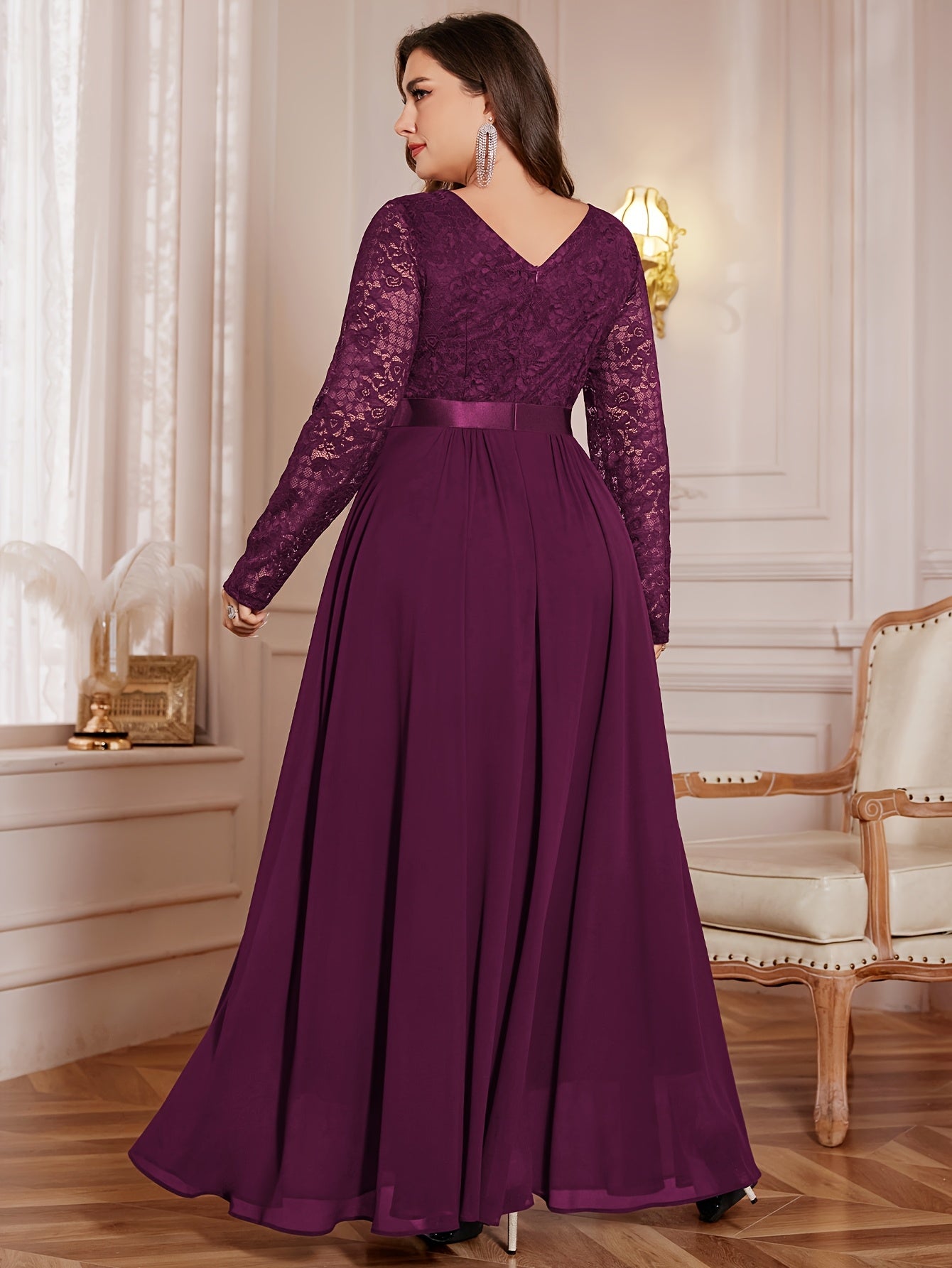 [Elegant Long Dress] Lace and Chiffon Elegant Long Dress ./MH