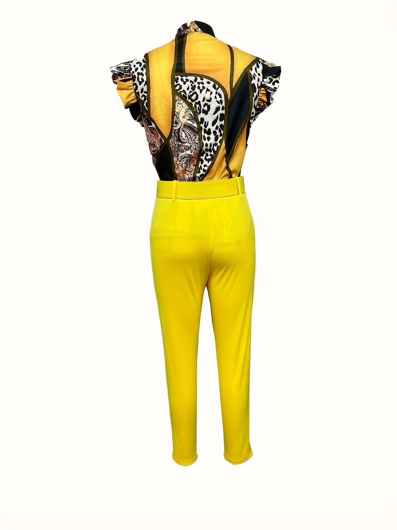Leopard Print Colorblock Two-piece Set,
