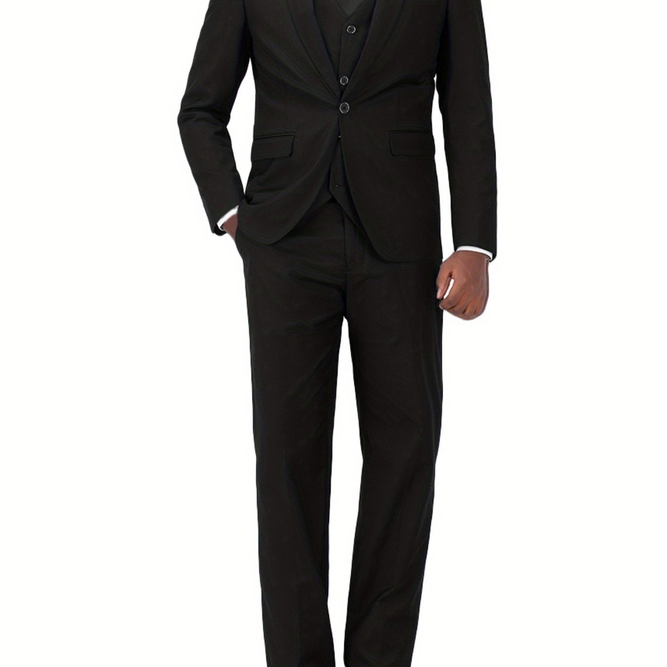 3-Piece Men's Classic Solid Dress Suit Set, One-Button Blazer Jacket.