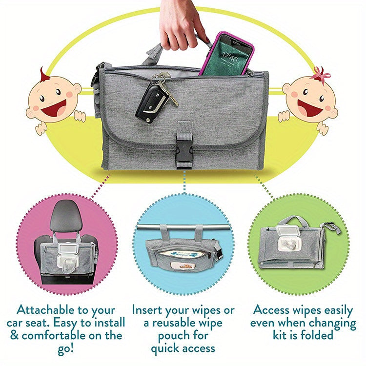 Portable Diaper Changing Pad With Built-in Head Cushion, Newborn Baby Changing Pad With Smart Wipes Pocket, Waterproof Travel Changing Mat Station Kit, Baby Diaper Bag Shower Gift For Boys And Girls, Halloween, Thanksgiving A