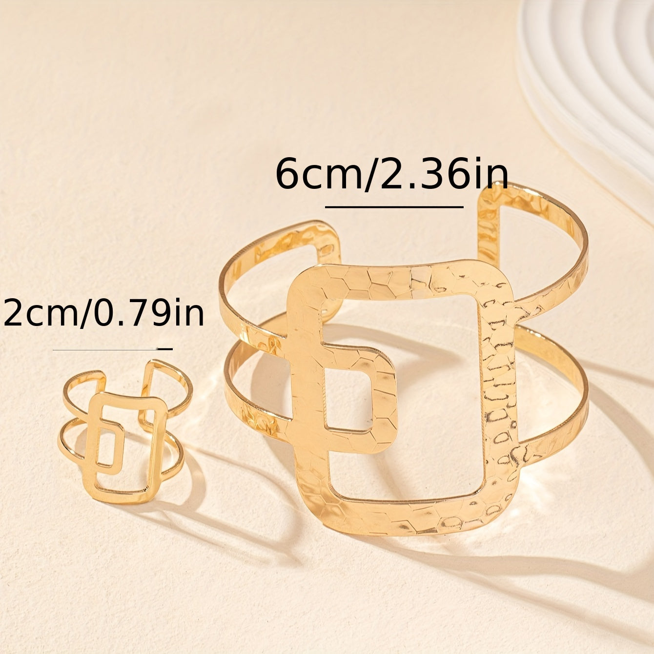 Elegant Accessory, Chic Geometric Open Cuff & Ring Set for Women -