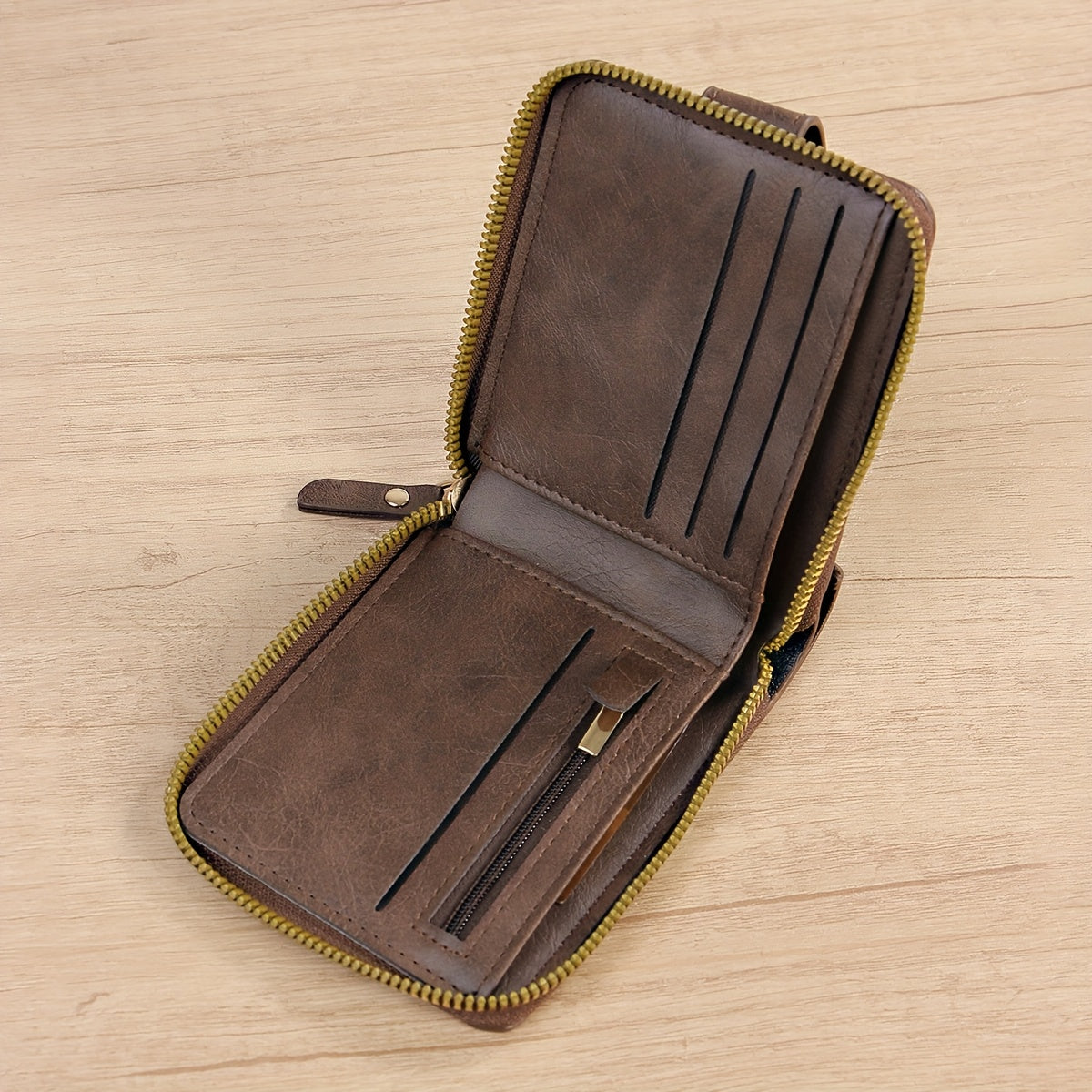 1pc Men's PU Leather Solid Color Business Wallet, Card Holder With Zipper & Button, Valentine's Day Gift For Men