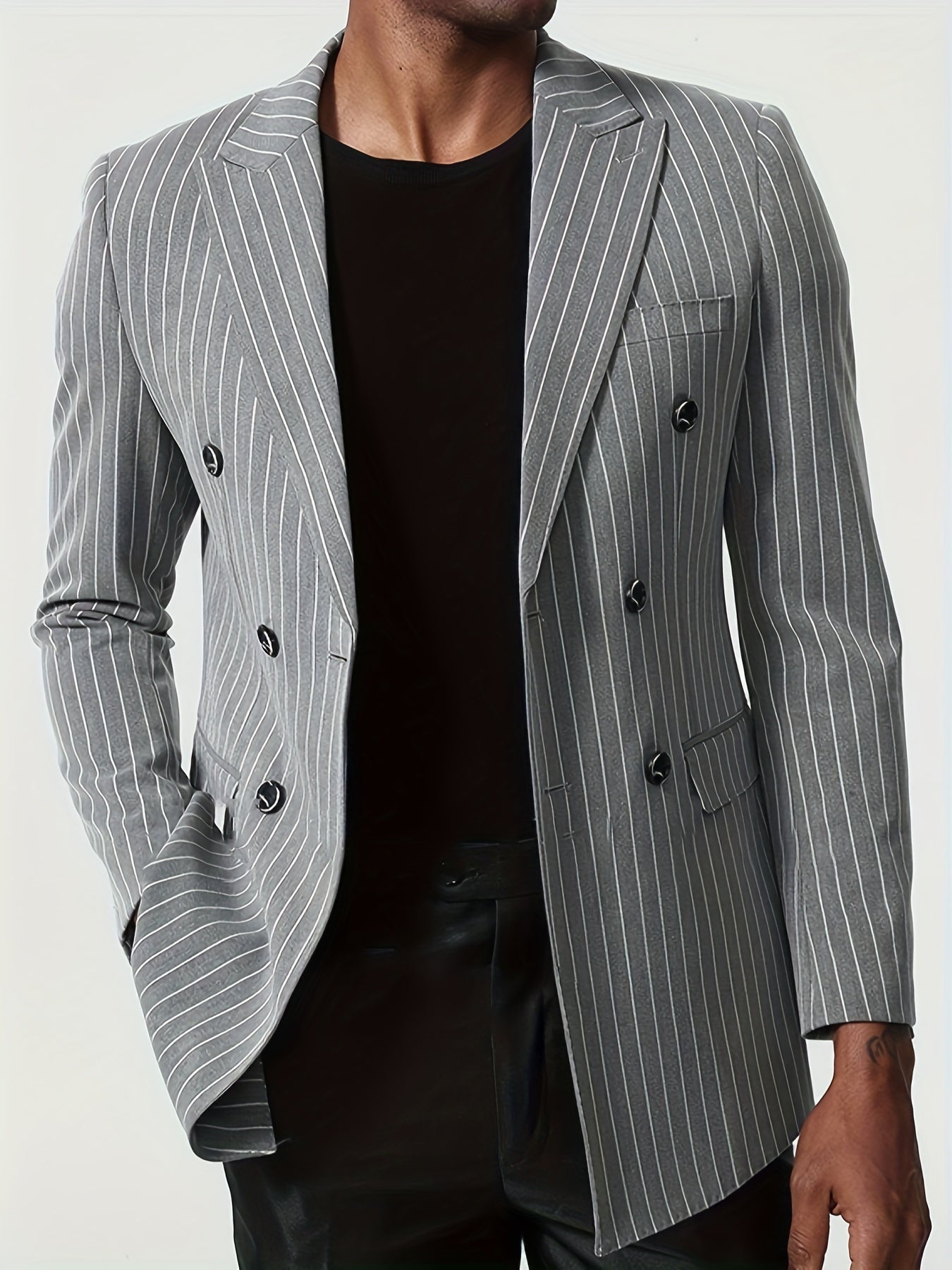 Men's Classic Striped Double-Breasted Blazer,