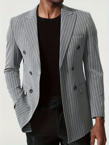Men's Classic Striped Double-Breasted Blazer,