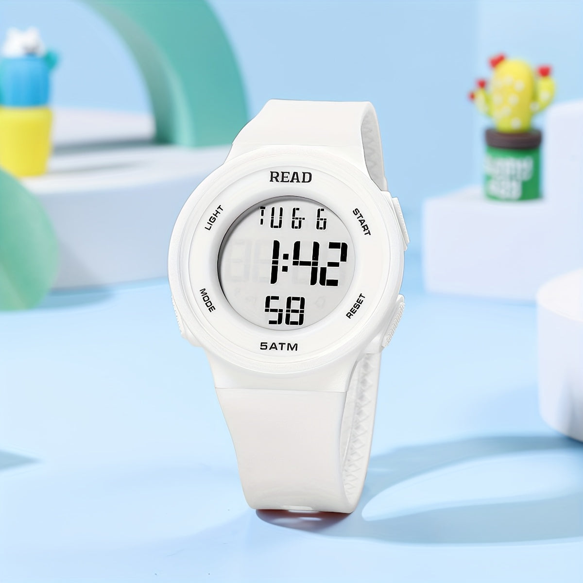 Cute Round Digital Watch, Stainless Steel Strap, Chronograph.