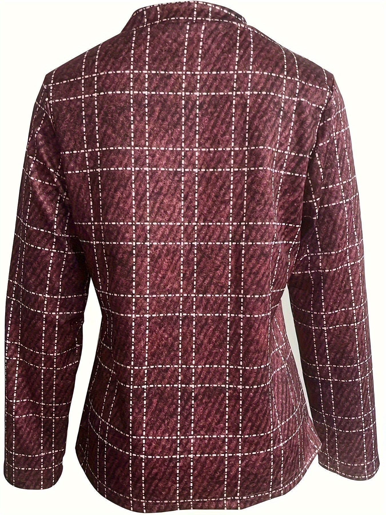 Plaid Print Open Front Blazer, Elegant Long Sleeve .