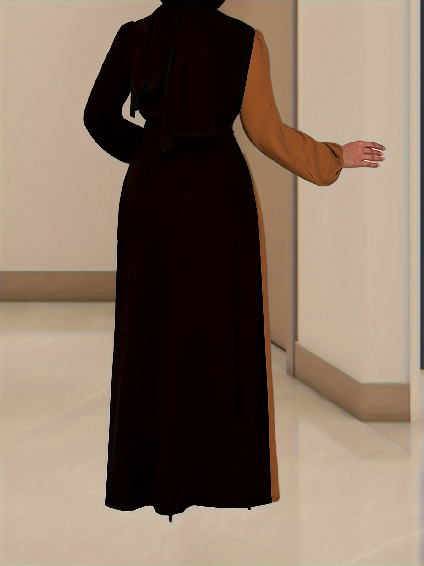 Color Block Long Sleeve Kaftan Dress, /MH