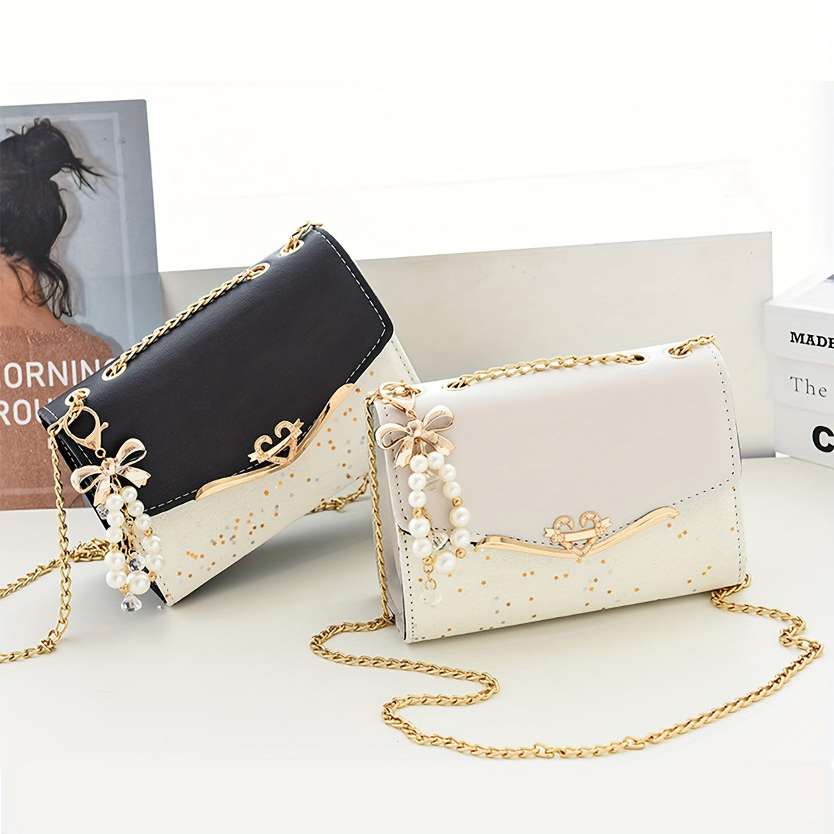 Fashion Polka Dot Beige PU Shoulder Bag .