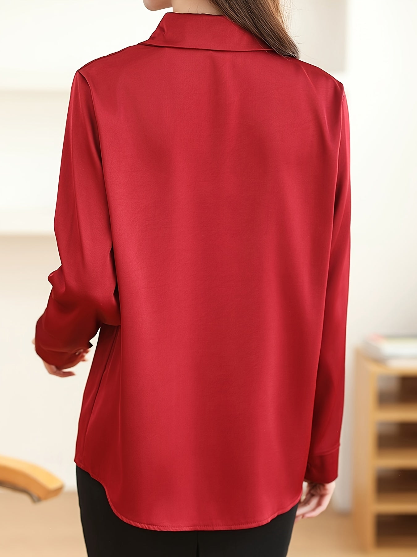 Luxury Feel Wrinkle-Resistant Satin Shirt for Women | Solid Color