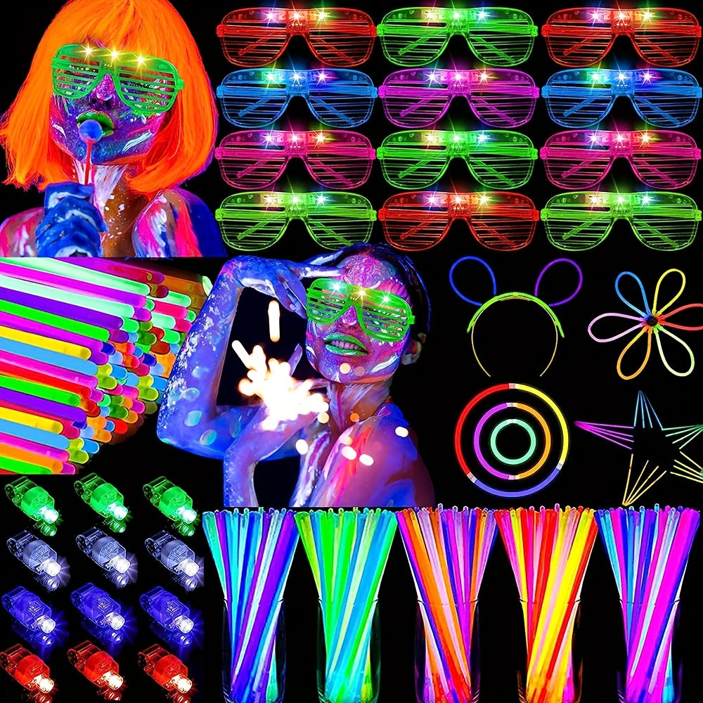 130pcs Glow In The Dark Party Supplies, LED Light Up Toys Neon Party Supplies With 10 Pair Flashing Glasses, 100pcs Glow Sticks, 20pcs Finger Lights Christmas, Halloween, Thanksgiving Day Easter gift