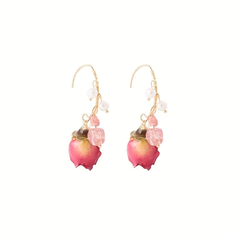 Delicate Eternal Rose Flower Earrings - Copper Jewelry with Faux Pearl Decor, Pastoral Elegant Style, Exquisite Gift for Women, Hypoallergenic, Nickel-Free, Durable, and Long-Lasting