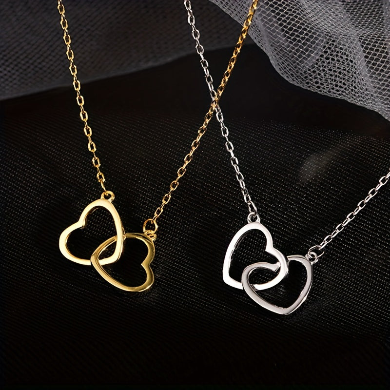 1pc, Double Peach Heart Necklace - Stylish Metal Alloy Jewelry for Women, Perfect for Mother's Day, Valentine's Day, and Birthdays - Clothing Accessory and Festival Gift