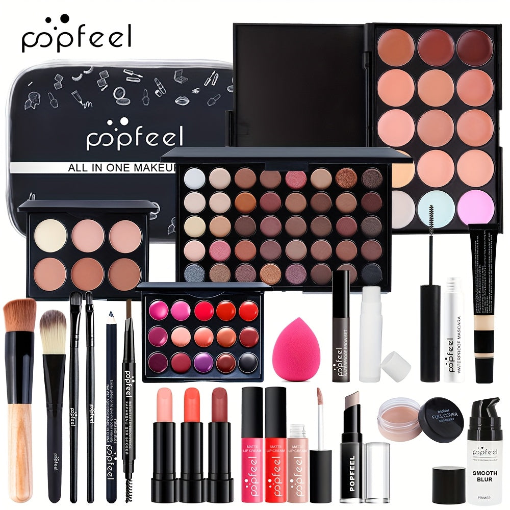 POPFEEL All-in-One Makeup Kit - Comprehensive Cosmetics Set for Mothers' Day, Includes Eyeshadows, Blush, Lipsticks, Brushes & More, Perfect Gift for Beauty Enthusiasts, Beauty Gift Set|Versatile Makeup Palette|Diverse Color