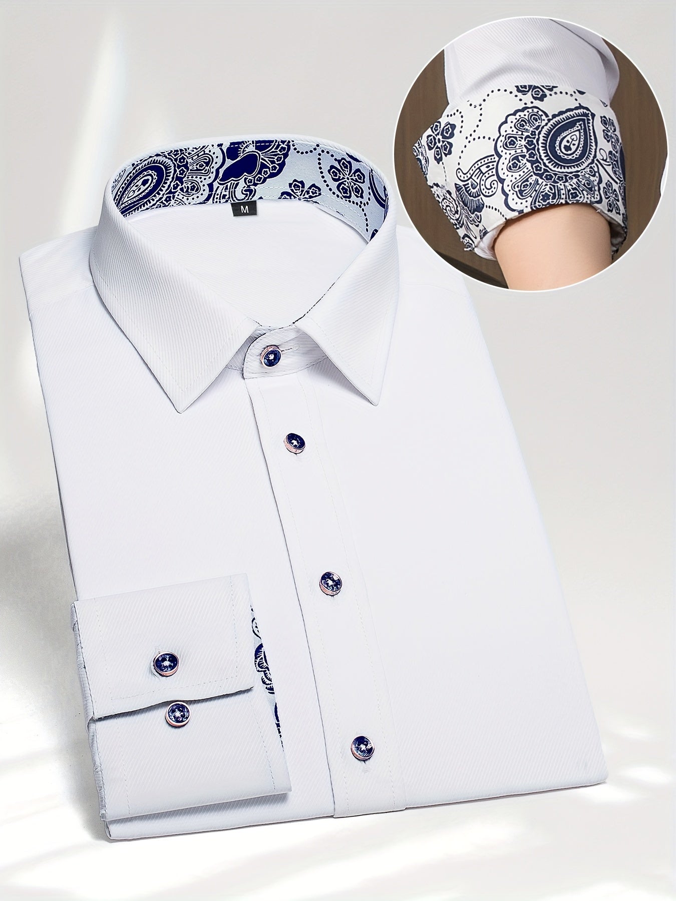 Men's Patchwork Lapel Collar Design Dress Shirts With Chest Pocket,