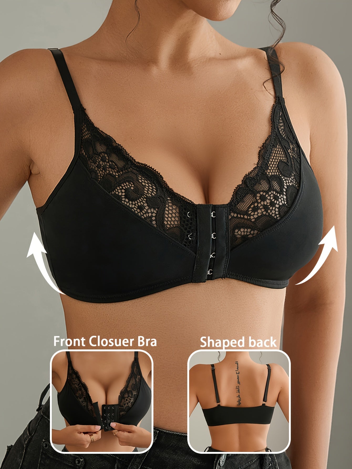 Two-Pack Sexy Contrast Lace Breathable Front-Button Bra ../MH