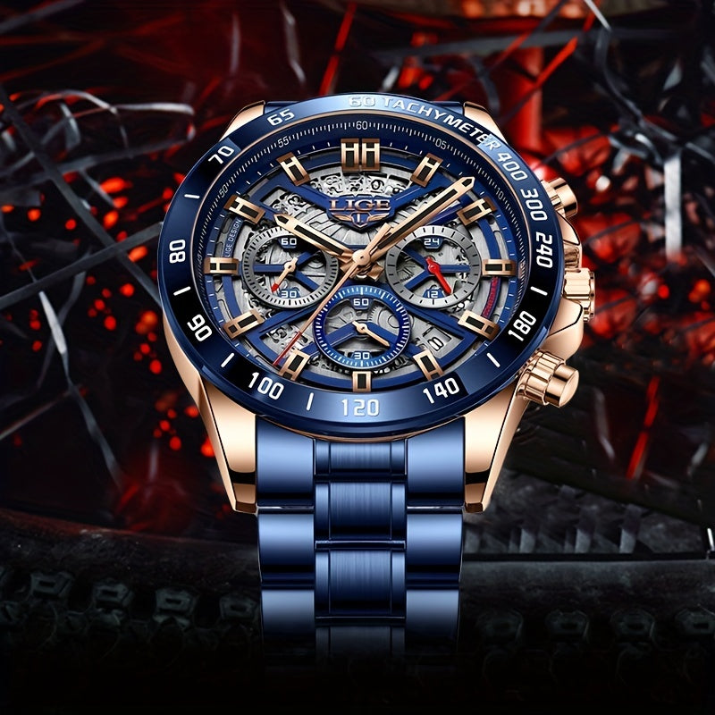 Luxe Timepiece Master - Top-Brand Luxury Quartz Chronograph Watch for Men with Hollowed-Out Design, Business Fashion Sports Style, Ideal Gift Choice for Him