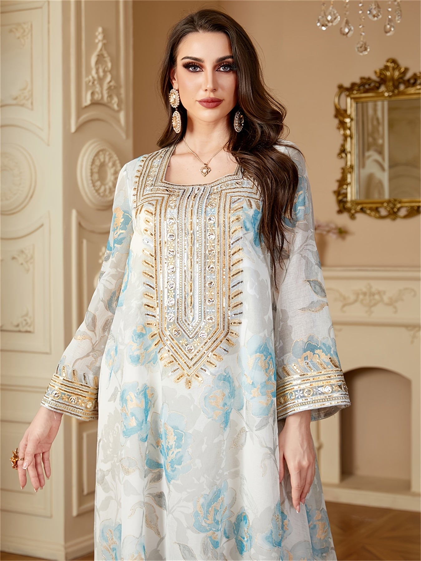 Muslim Women's Floral Print Abaya ./MH