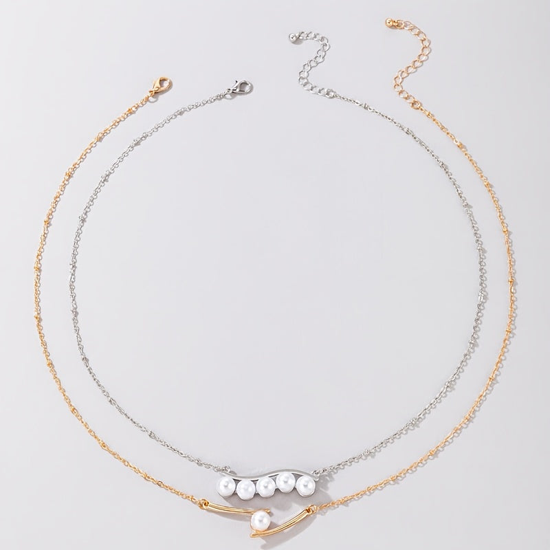 Dainty Necklace With Faux Pearls Pendant Delicate Neck Chain Sweet Jewelry For Women