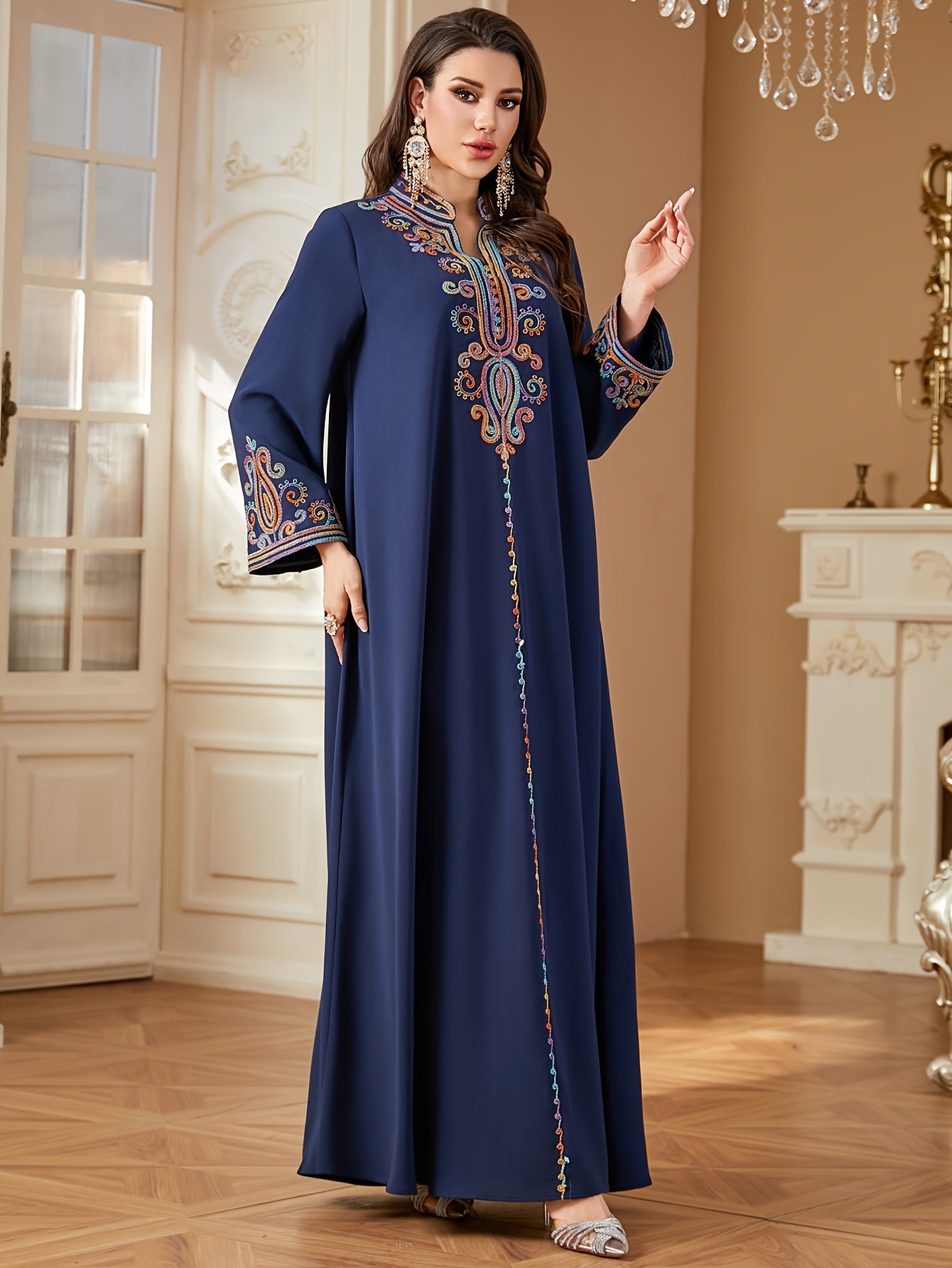 Women'S Elegant Ramadan Kaftan Dress - Long Sleeve, V-Neck,women fashion'/ MH