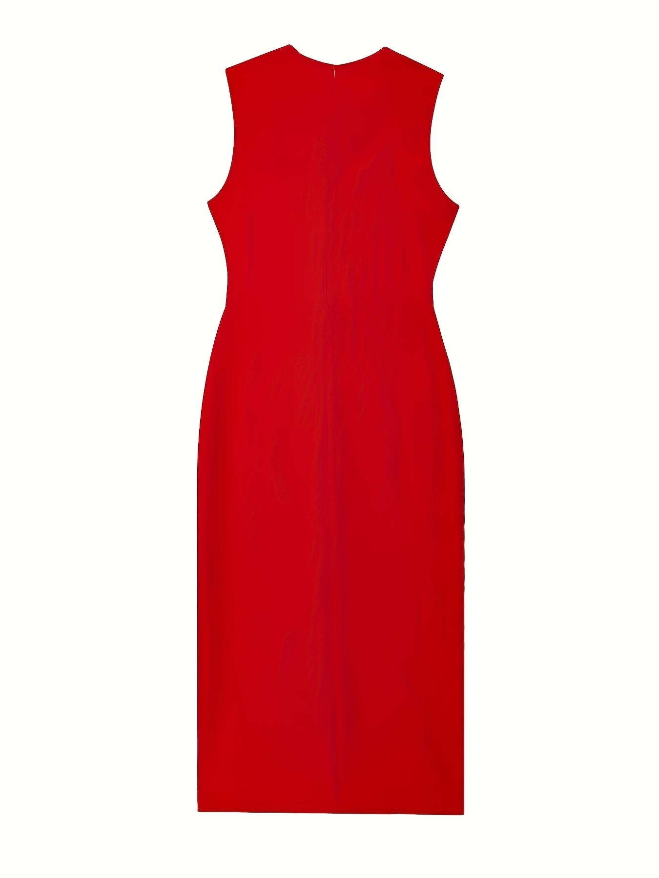 Elegant Women's Black Sleeveless Dress with Waist Belt & Faux Buttons ./MH
