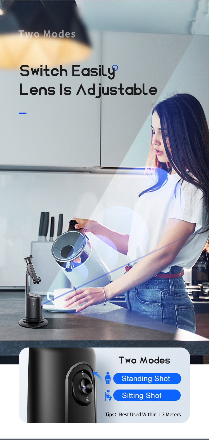 Auto Face Tracking Tripod, No App Required, 360° Rotation .