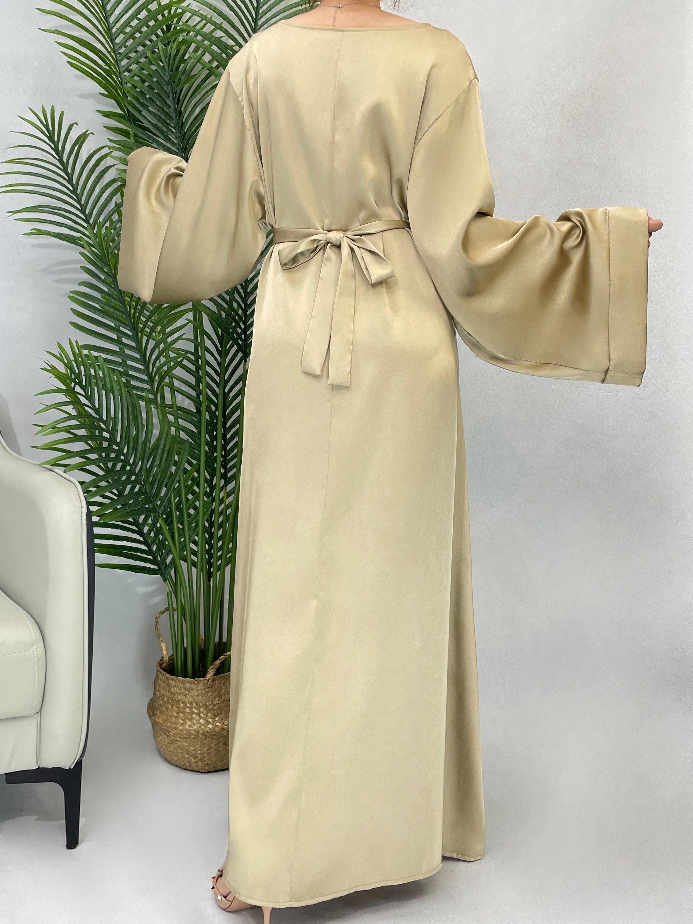 Solid Maxi Kaftan Abaya, Modest Crew Neck Long Sleeve ./MH