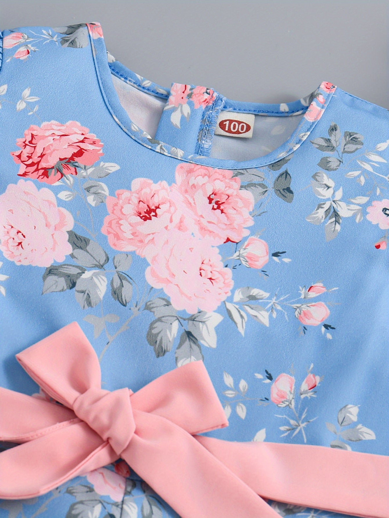 Toddler Girls Flowers Graphic Flutter Sleeve Belted Rompers Wide.