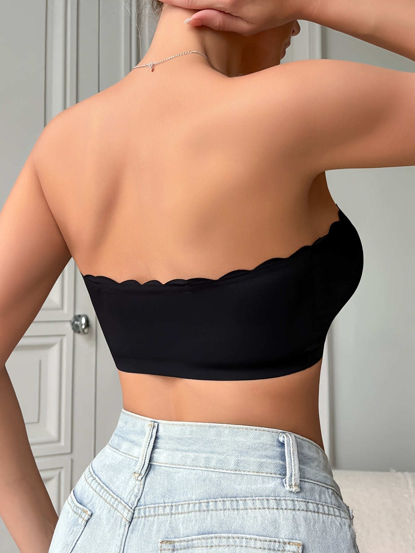 Solid Seamless Strapless Front Closure Wireless Strapless Bra,/MH