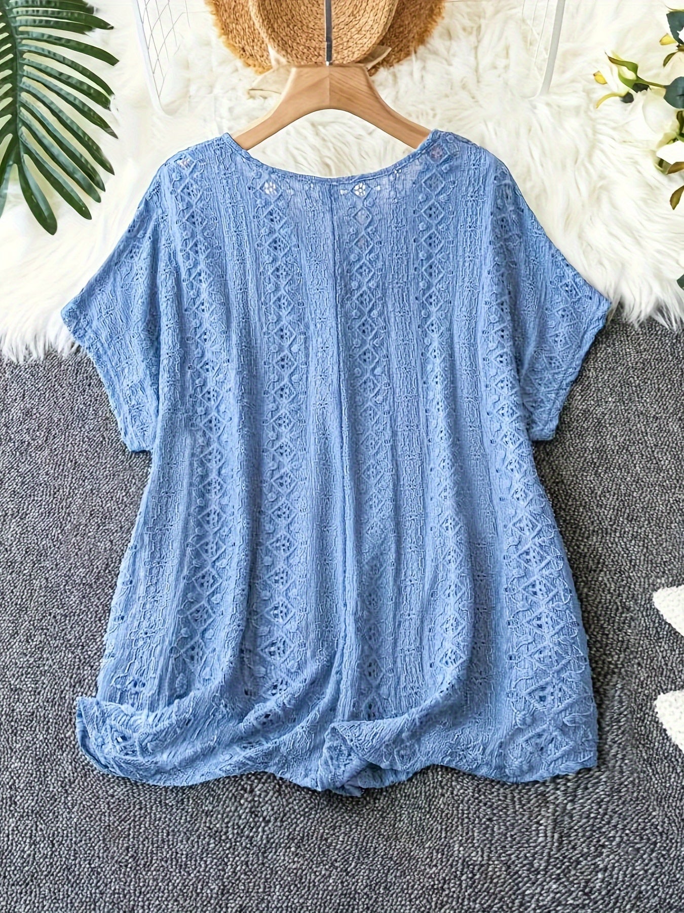 Plus Size - Women'S Elegant V-Neck Bat Sleeve T-Shirt - Slim Fit,
