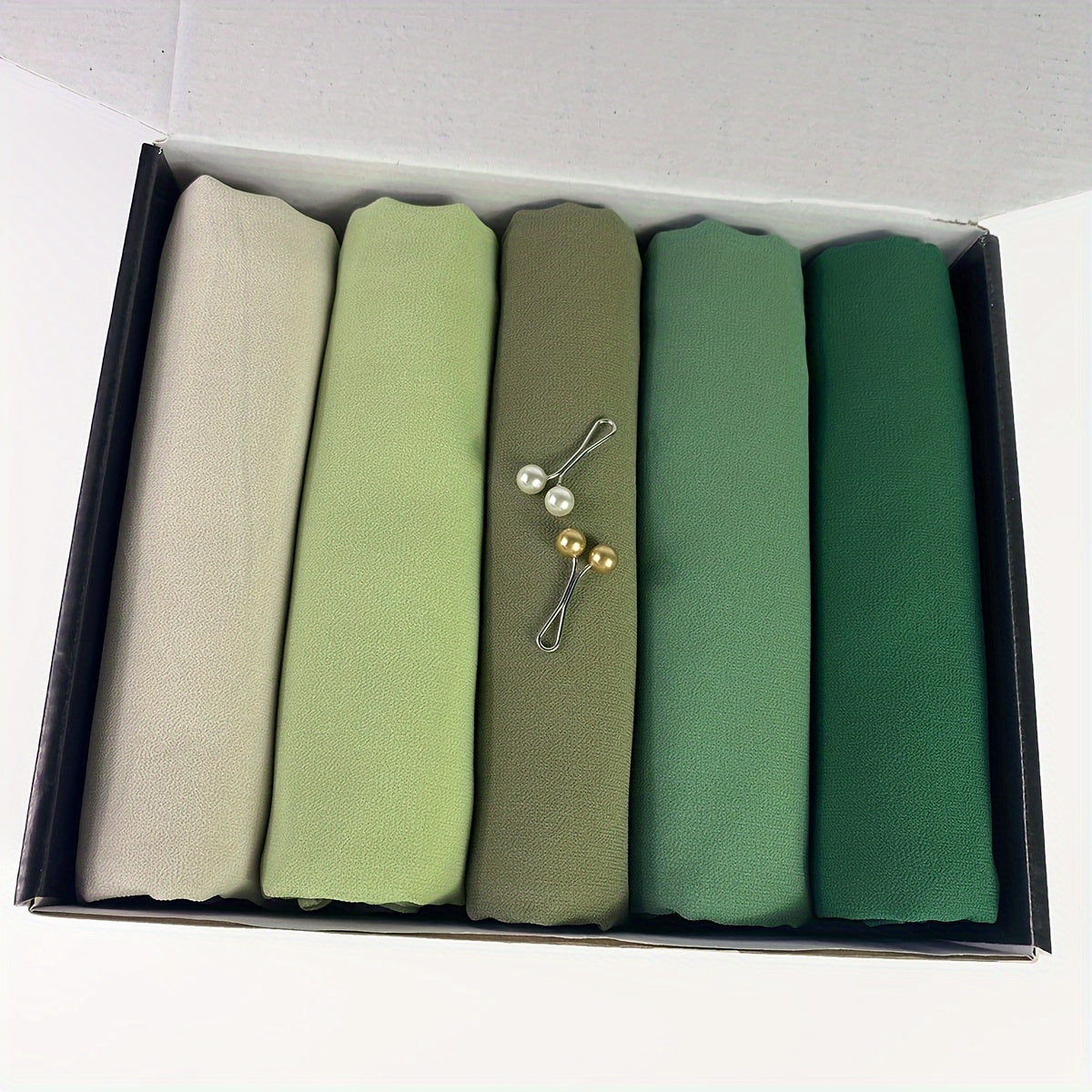 1box Solid Color Chiffon Hijab And Hijab Pins Thin Breathable Sunscreen Scarves'/MH