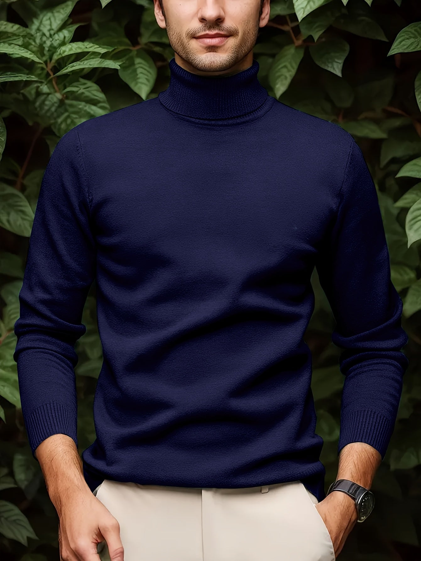 Men's Casual Solid Color Turtleneck Sweater .