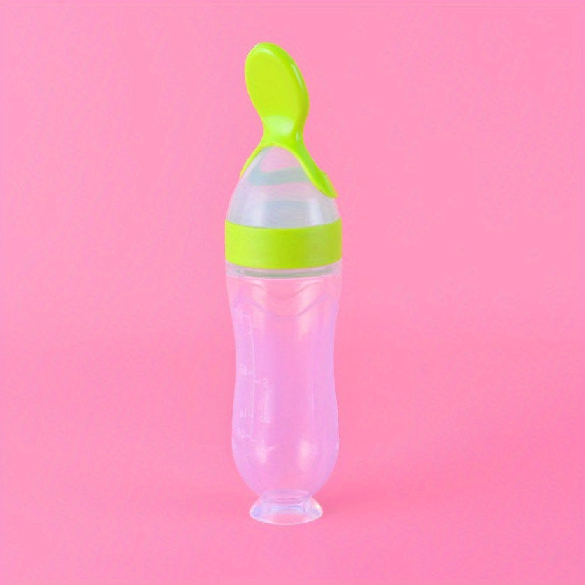 Food Feeder, Silicone Feeding Bottle With Spoon And Suction, Food Processor, 90ml Food Rice Paste Spoon Tableware, Halloween, Thanksgiving, Christmas Gift Easter Gift