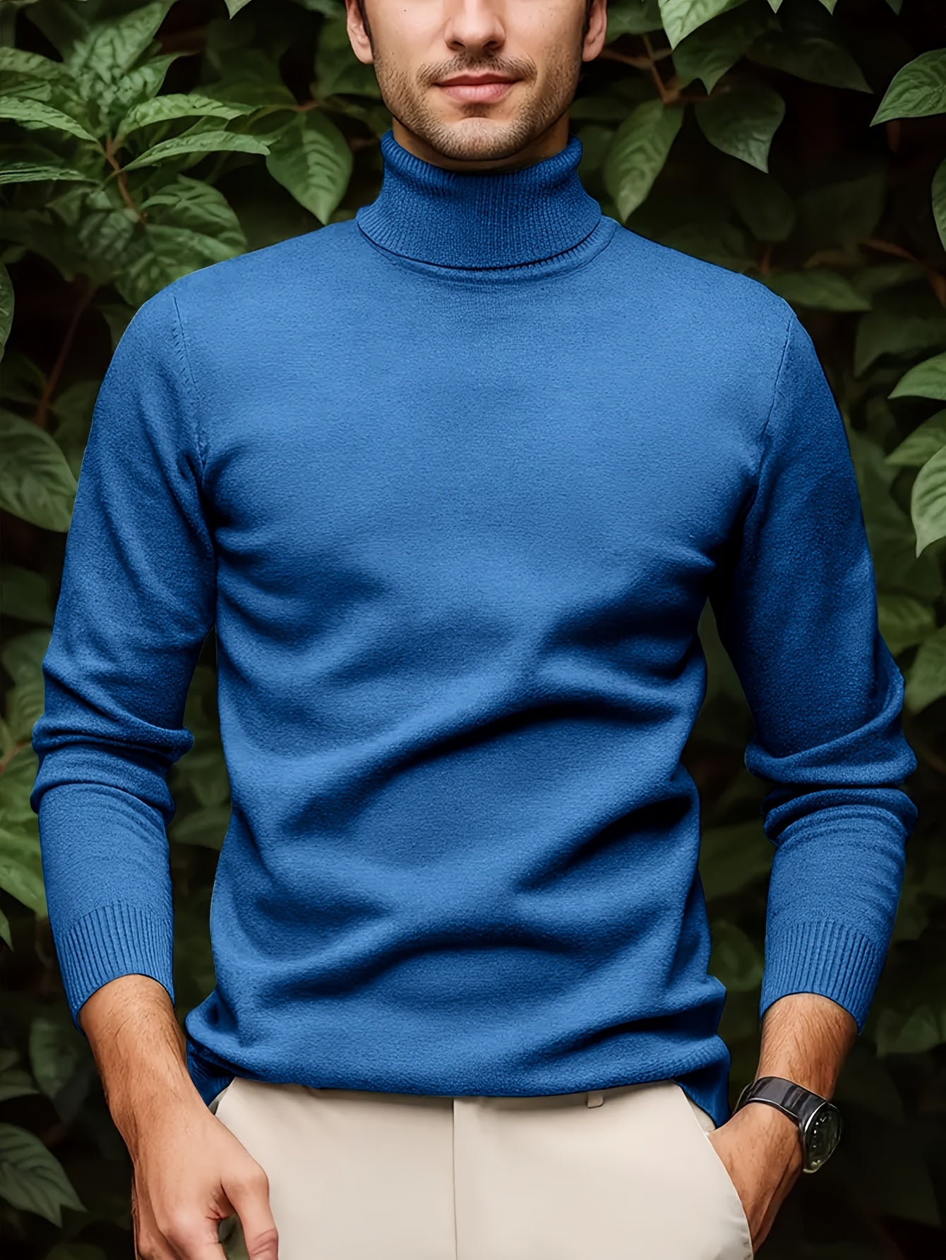 Men's Casual Solid Color Turtleneck Sweater .