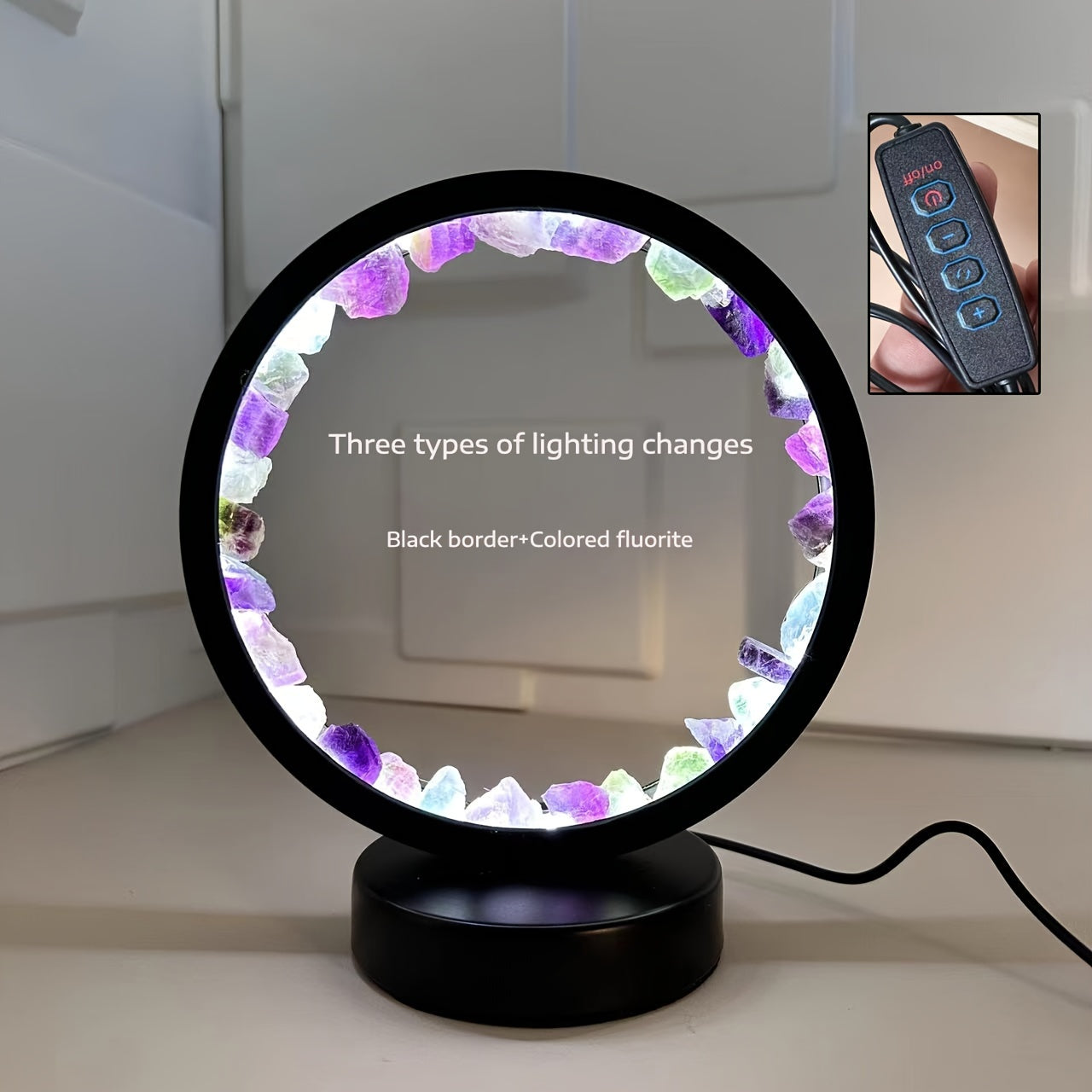 1pc Amethyst Yellow Crystal Circular Bedside Lamp - Natural Crystal Decoration, Unique Christmas Gift, Home Accent Lighting, Calming Ambiance, Handcrafted Ornament, Premium Quality, Crystal Clear Clarity