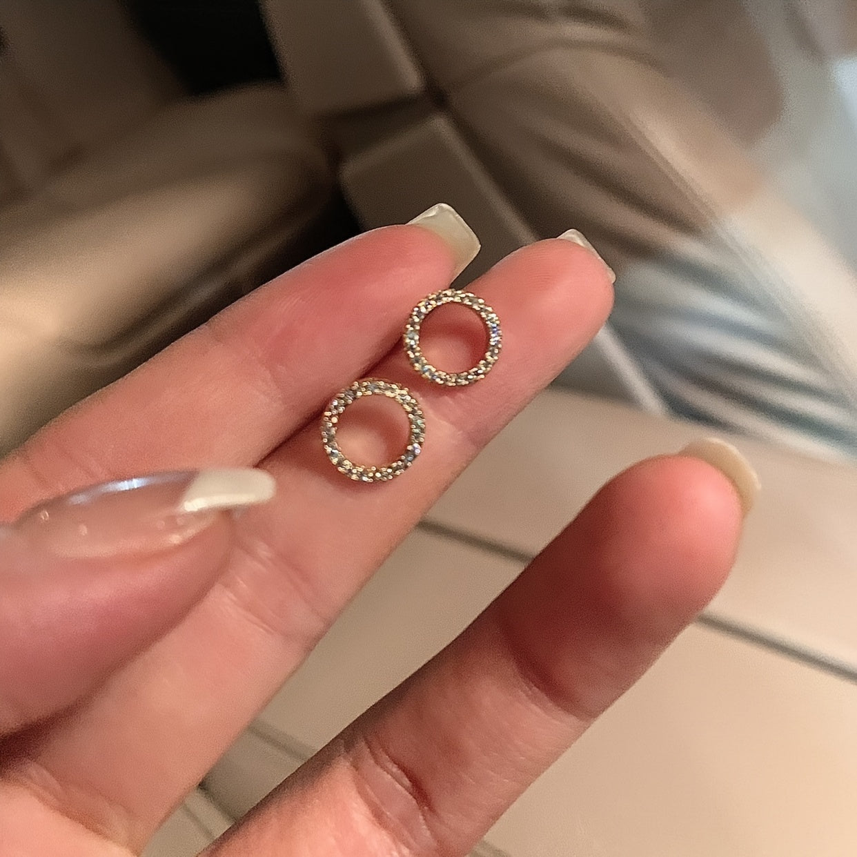 Tiny Hollow Round Design Stud Earrings Alloy Jewelry Embellished With Rhinestones Elegant Simple Style For Women Daily Wear