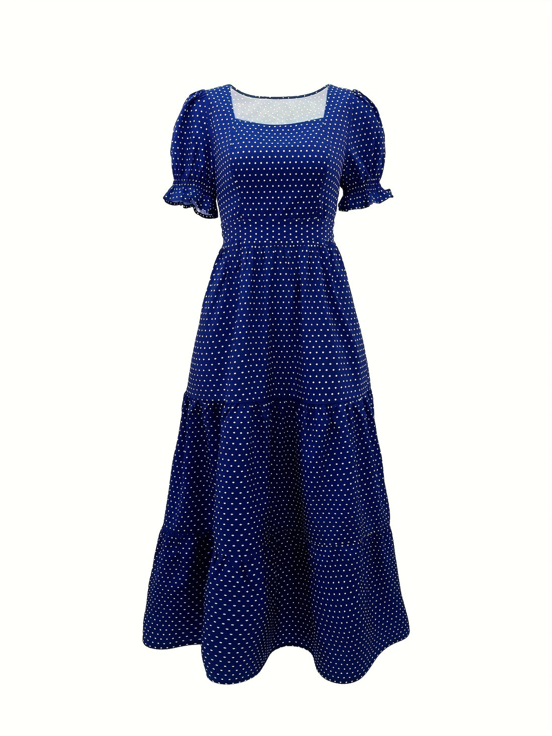Women's Navy Blue & White Polka Dot Puff Sleeve A-Line Dress ./MH