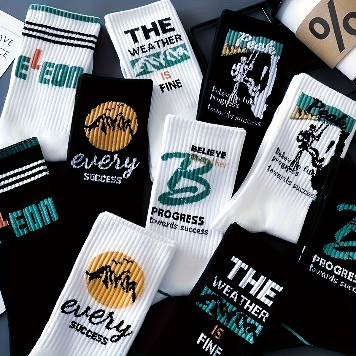 5/10 Pairs Of Men's Trendy Graffiti Letter Pattern Crew Socks,/MH