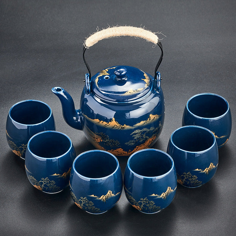 7/8pcs, Japanese Ceramic Tea Set with Handles - Large Capacity Teapot and Tea Cups for Summer and Winter Drinks - Perfect Gift for Home and Office Decor