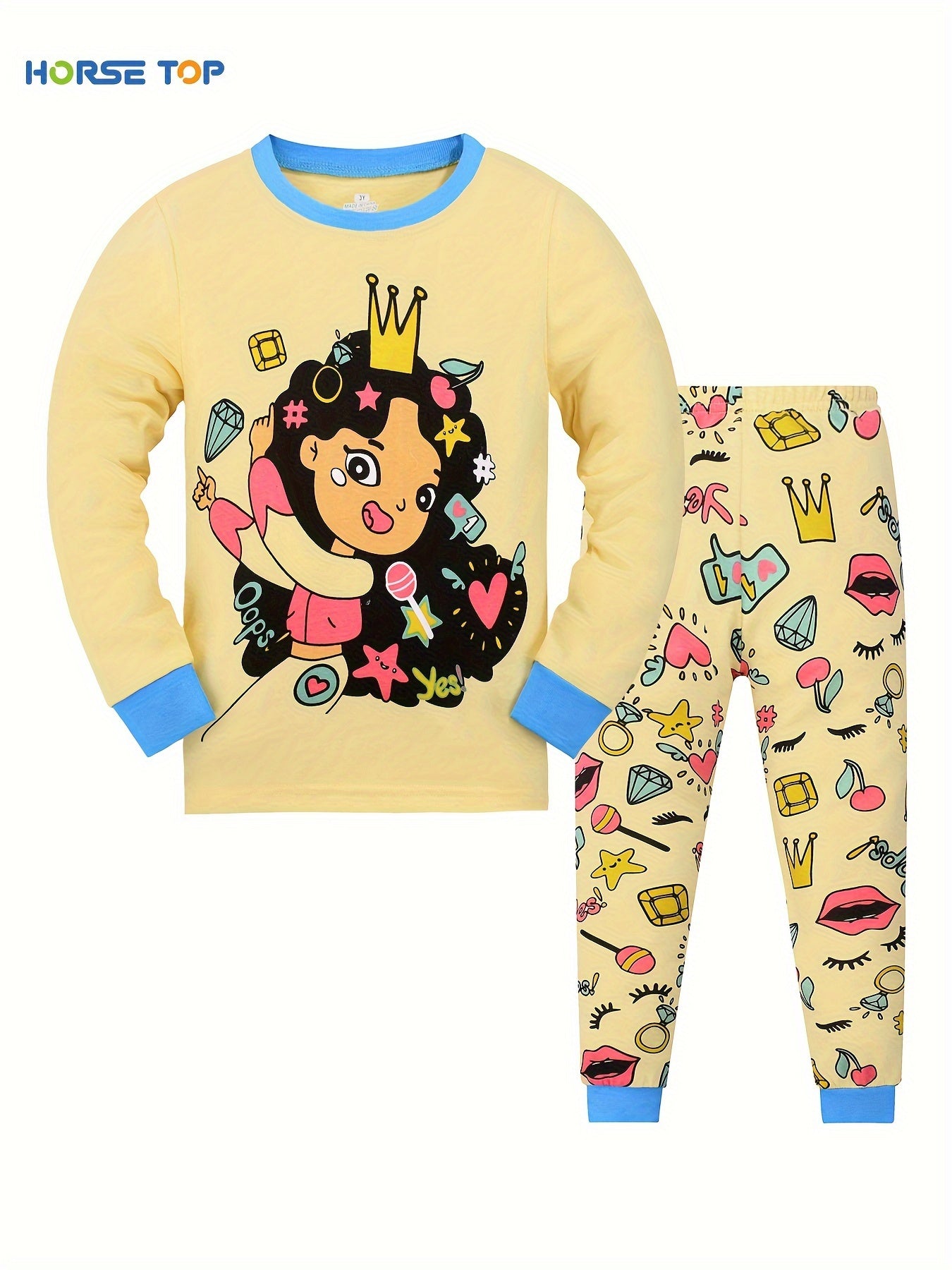 Kid's 2pcs Pajamas, Long Sleeve Top & Pants Set,