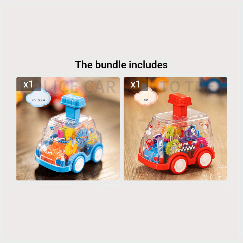 Children Cartoon Transparent Gear Toy Car, Educational Pull Back Car Model, Boy And Girl Christmas Halloween Thanksgiving Birthday Gift ( Gear Color Is Random)