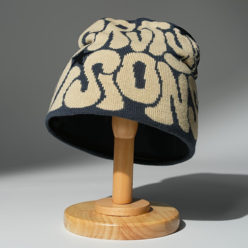 Unisex Alphabet Embroidered Knit Beanie Hat Casual Acrylic Stretch