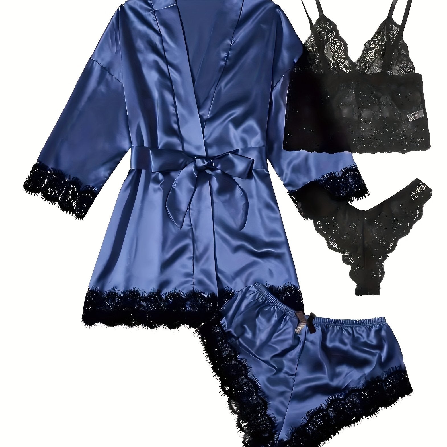 Lace Stitching Satin Pajama Set,