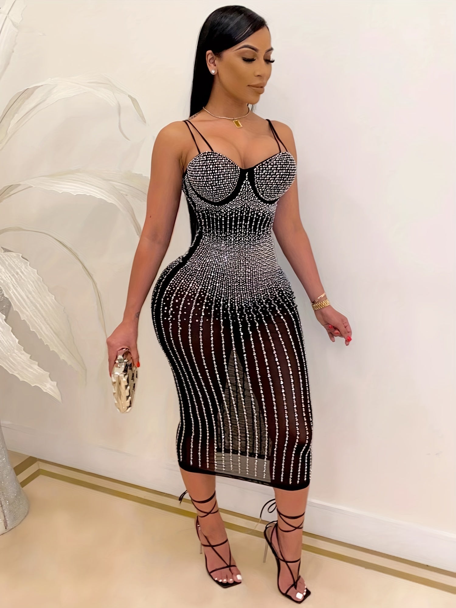 Chic Summer Halter Dress - Women's Sexy V-Neck Mesh.