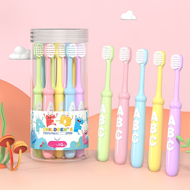 10pcs/pack Letter Antibacterial Silk Kids Toothbrush, Cartoon Soft Bristle Toothbrush, Unisex High Density Brushes, Non-Breaking Student Gum Guard, Christmas, Halloween, Thanksgiving Day Gift