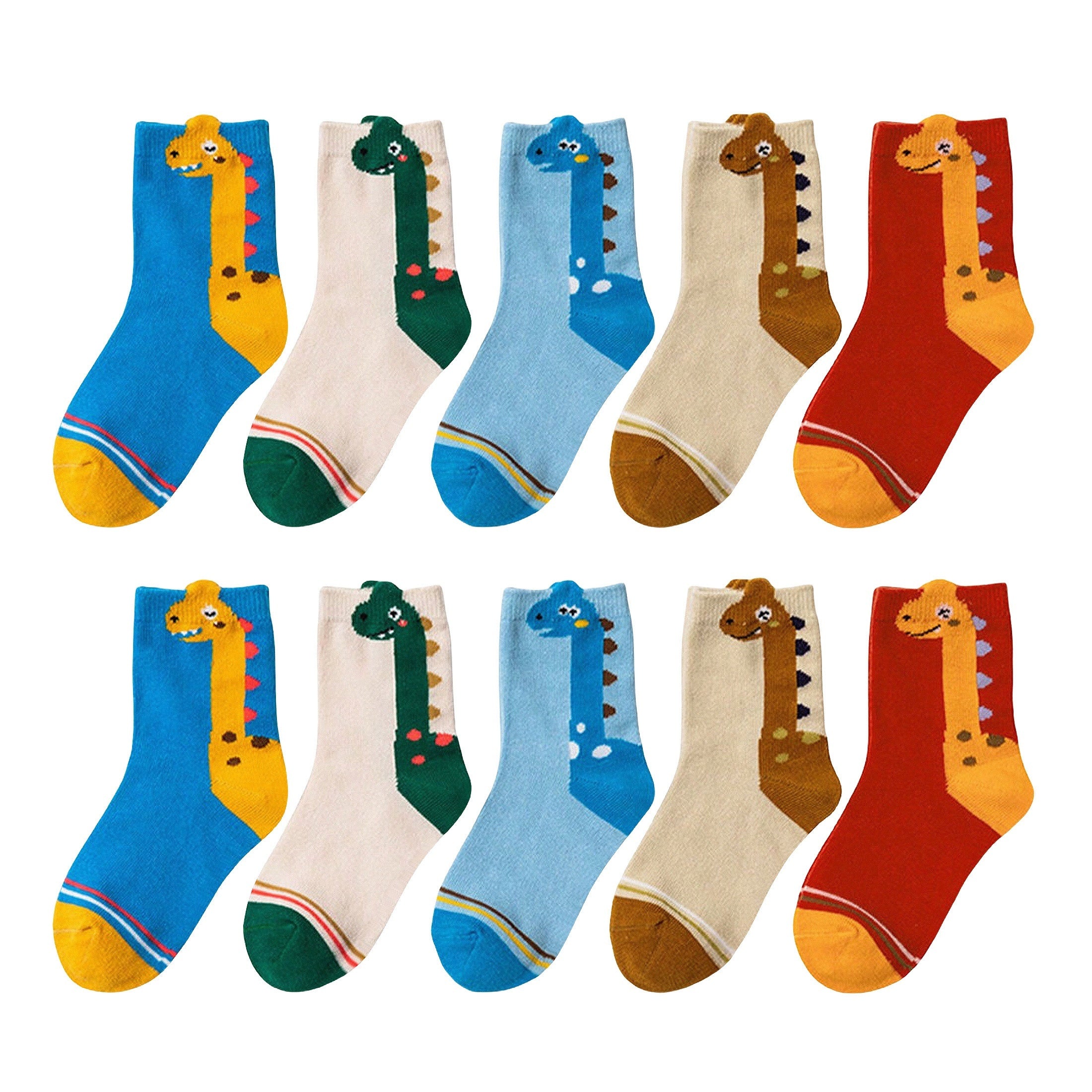 Cartoon Green Dino Pattern 5 Pairs Boy's Short Crew Socks,/MH